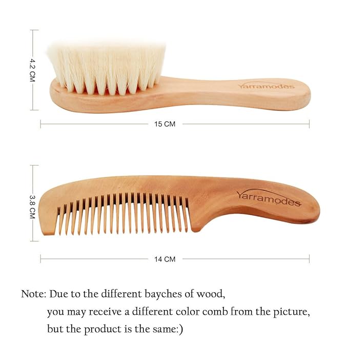 YarraModes Baby Goat Hair Brush and Comb Set for Newborns & Toddlers| Eco-Friendly Safe Brush | Natural Wooden Comb | Soft Bristles for Cradle Cap | Perfect Baby Shower and Registry Gift