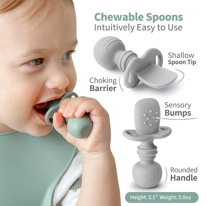 SAMiGO Silicone Baby Feeding Set, Baby Led Weaning Supplies, Suction Bowl Plate Bib Cup Self Feeding Spoons, Solid Food Eating Essentials, First Stage Utensils, 6+ Months