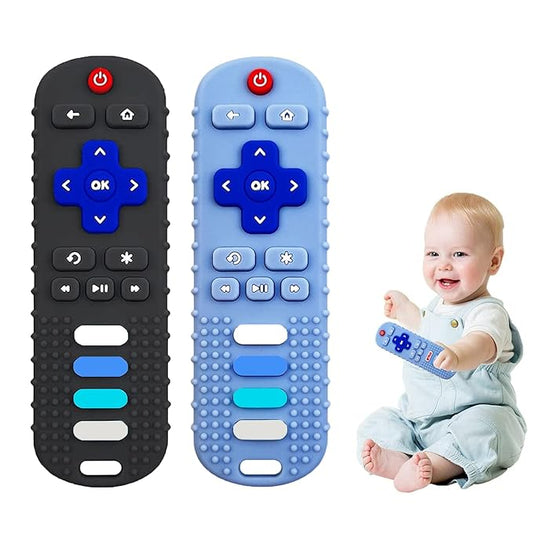 2-Pack Baby Teething Toys-TV Remote Control Shape Silicone Infants Teething 0-36 Months,BPA-Free