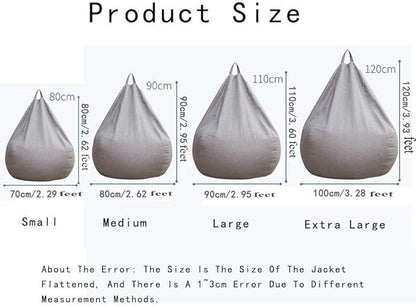 Stuffed Animal Storage Bean Bag Cover (No Filler) Extra Soft Beanbag Seat Chair Covers-Cotton Linen Memory Foam Beanbag Replacement Cover for Adults Children Without Filling
