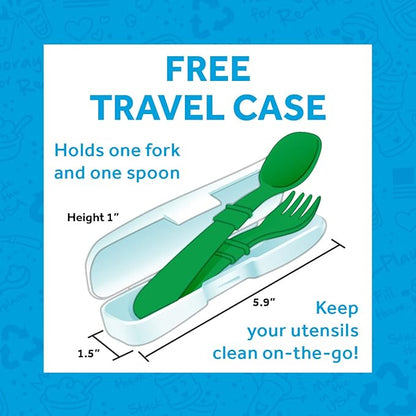 Re-Play Made in USA Toddler Forks and Spoons, Pack of 8 With Carrying Case - 4 Kids Forks with Rounded Tips and 4 Deep Scoop Toddler Spoons - 0.2" Thick Toddler Utensils with Case, Sparkle