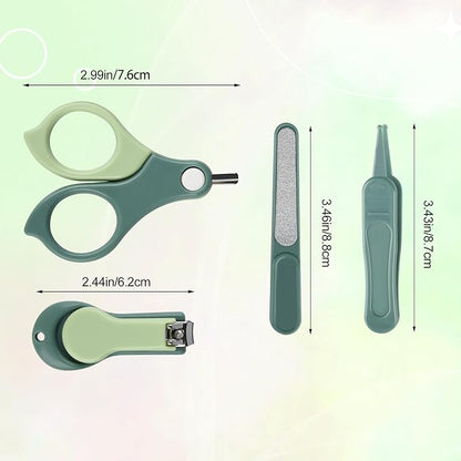 Baby Nail Kit, Baby Manicure Kit and Pedicure Kit with Cute Bear Shape Case, 4-in-1 Kit with Baby Nail Clipper, Scissor, Nail File & Tweezer for Newborn, Infant, Toddler, Mothers Day Gifts(Green)