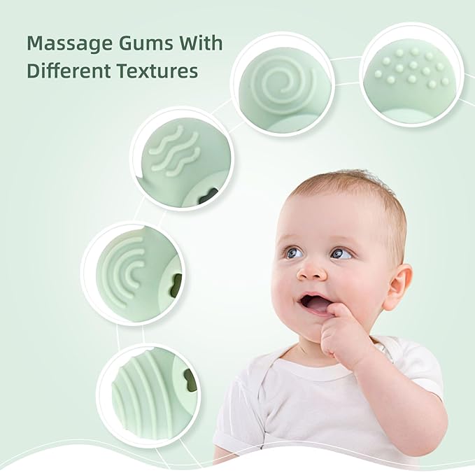 Baby Teething Toys for Babies 0-6 Months, 2-in-1 Rattle and Teether Toy