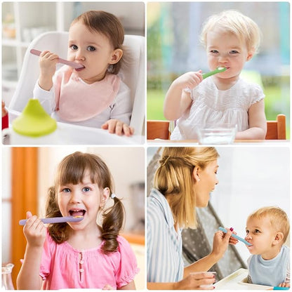 Vicloon Silicone Baby Feeding Spoons, 4 PCS Baby Spoons, First Stage Feeding Spoons for Infants, Silicone Baby Spoons Ultra-Durable & Chewproof, Silicone Feeding Spoons Dishwasher Safe,Baby Utensils