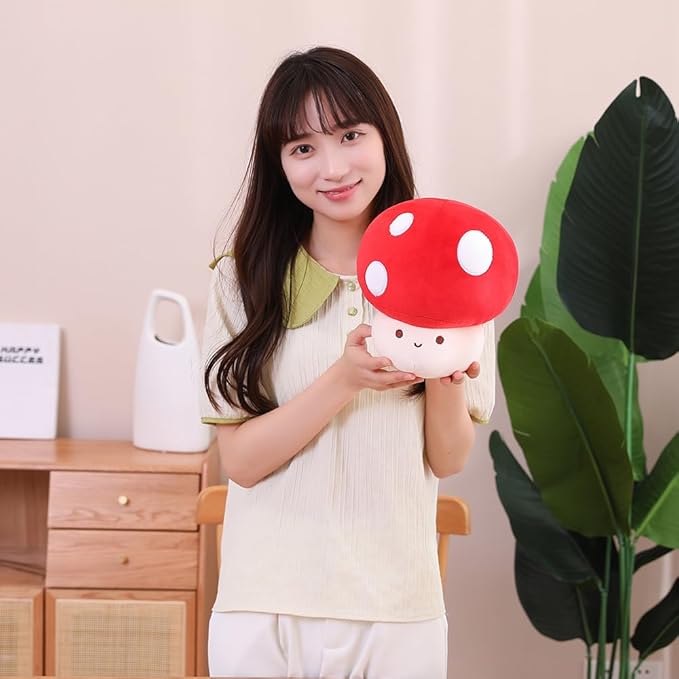 Kawaii Plush Mushroom Toy Pillow, Cute Plushies Mushroom Doll Gift for Kids(Red 23cm/9in)
