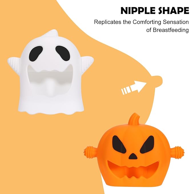 Halloween Baby Teething Mitten Toys 2Pack, Silicone Pumpkin & Ghost Teethers for Newborns