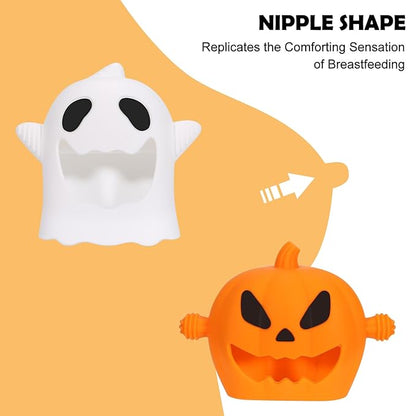 Halloween Baby Teething Mitten Toys 2Pack, Silicone Pumpkin & Ghost Teethers for Newborns
