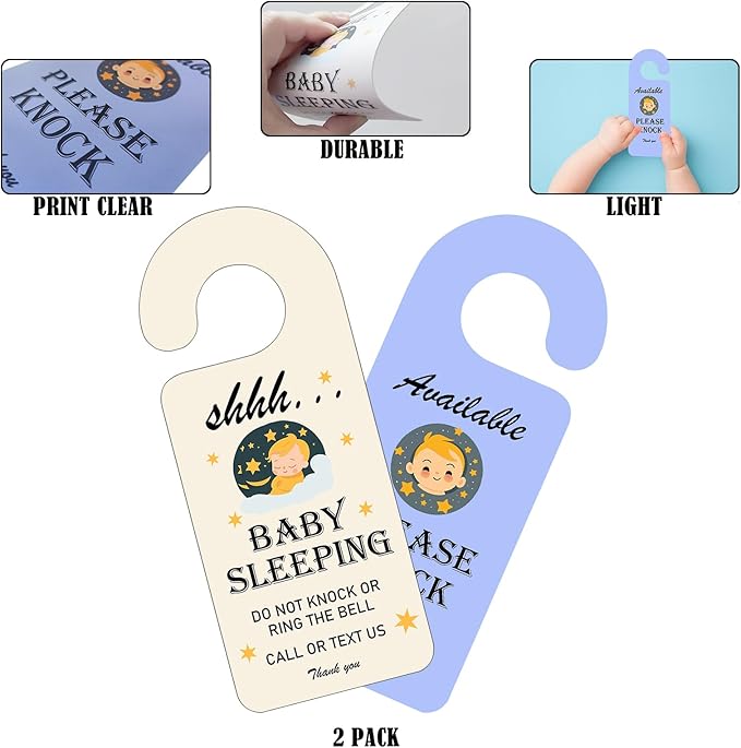 Baby Sleeping Sign for Front Door, 2pack Please Do not
