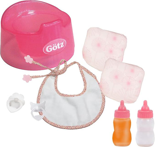 Gotz Basic Care Potty Training Set for Baby Dolls up to 16.5" - includes Potty, Bib