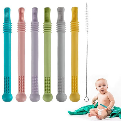 Fu Store Hollow Teether Tube, 6 Pack Chew Straw Toy 3-12 Months