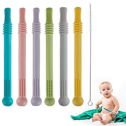 Fu Store Hollow Teether Tube, 6 Pack Chew Straw Toy 3-12 Months