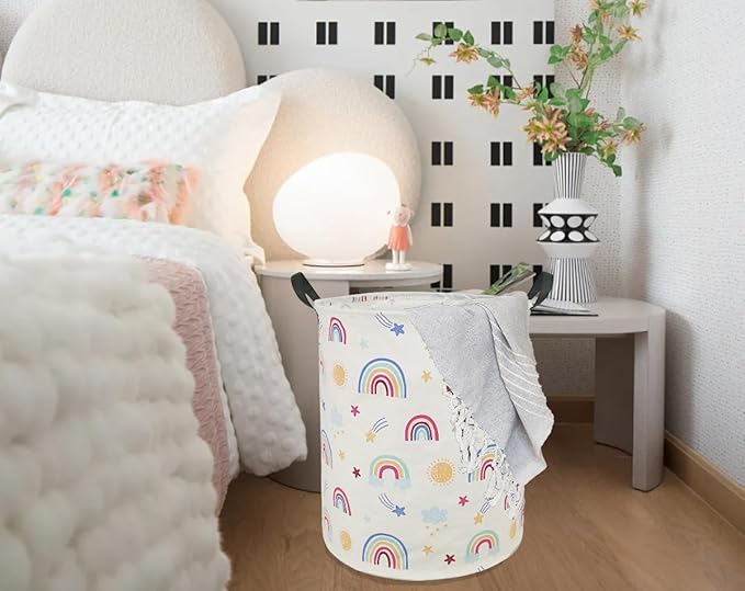 Round Rainbow Pattern Laundry Hamper Storage Basket Organizer Hamper Storage