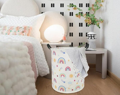 Round Rainbow Pattern Laundry Hamper Storage Basket Organizer Hamper Storage