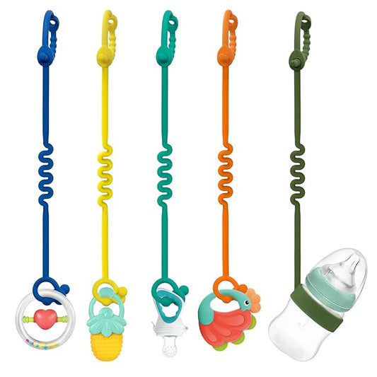 Baby Toy Strap - Keep Your Baby's Toys and Sippy Cups Secure with Toy Straps and Sippy Cup Strap, 5 Pack Adjustable Silicone Straps for Strollers