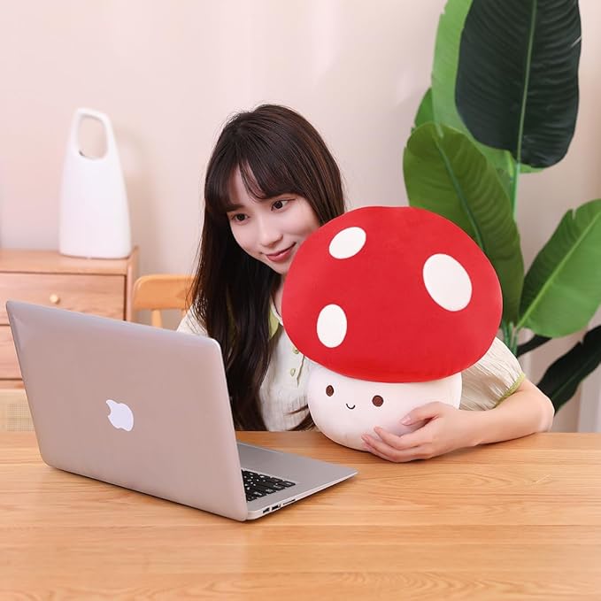Kawaii Plush Mushroom Toy Pillow, Cute Plushies Mushroom Doll Gift for Kids(Red 30cm/11.8in)