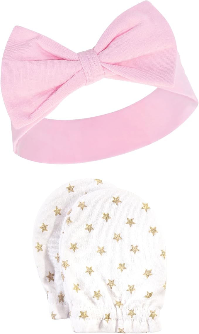 Hudson Baby Baby Girls' Cotton Headband and Scratch Mitten Set