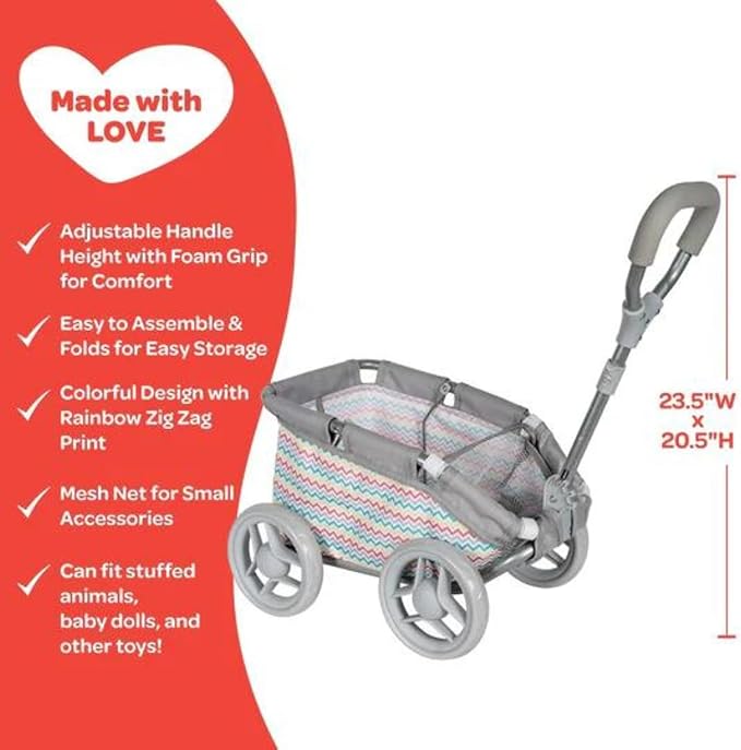 Adora Creative Rainbow Zig Zag Baby Doll Wagon for Fun and Educational Pretend Play, Doll Accessory That Fits Most Dolls and Stuffed Animals 3+