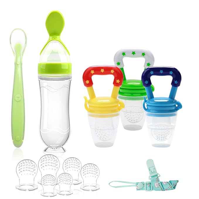 Food Feeder for Baby, Fruit Feeder Pacifier (3 Pcs) 6 Different 1 PCS 90ML with 1 PC 1 PC