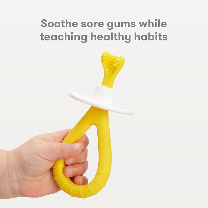 Frida Baby Training Toothbrush for Babies with Soft Silicone Bristles, Valentines Day Gifts for Kids, Yellow