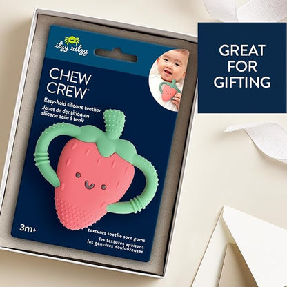 Itzy Ritzy Strawberry-Shaped Baby Teether with Handles; Silicone Teether 3 Months