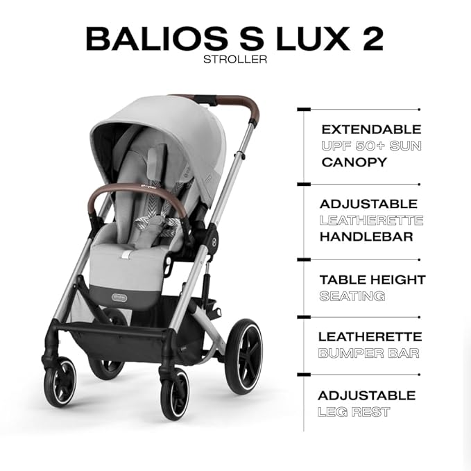 Cybex Balios S Lux Stroller FrontFacing or ParentFacing Seat Positions OneHand Fold Multiposition Recline Adjustable Leatherette Handlebar Infant, Lava Grey
