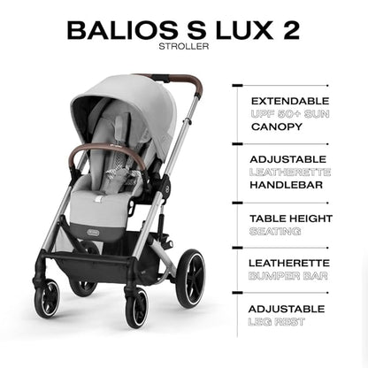 Cybex Balios S Lux Stroller FrontFacing or ParentFacing Seat Positions OneHand Fold Multiposition Recline Adjustable Leatherette Handlebar Infant, Lava Grey