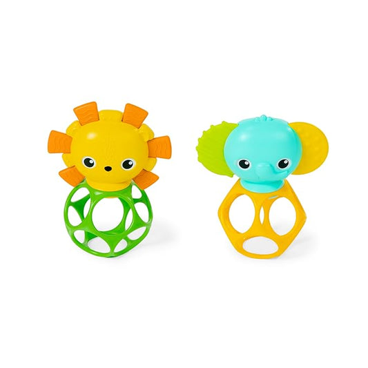 Bright Starts Soother Pals Easy-Grasp Teether Toys, 2-Pack Lion and Elephant Characters