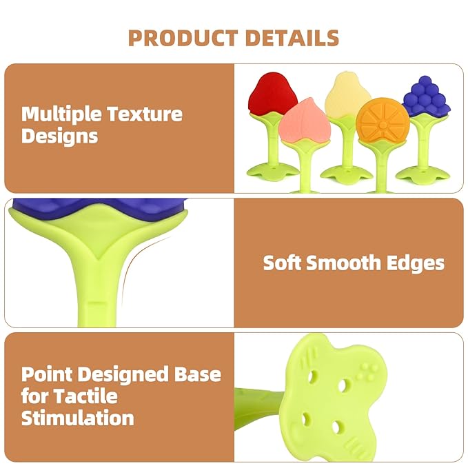 Chuya 5Pack Silicone Baby Teether Toys, Chew Straws Toy for 3-6 Months 6-12 Months Babies Molars