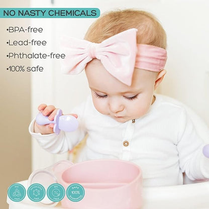 Grabease Toddler Utensils Toddler Spoons and Forks Baby Silverware Baby Self Feeding Utensils, BPA-Free & Phthalate-Free for Baby & Toddler, 1 Set, Plastic, White
