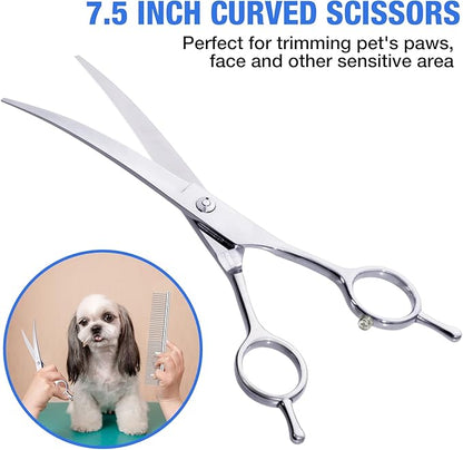 Professional Dog Grooming Scissors, 5 in 1 Kit, 4CR Stainless Steel, Silver, Suitable for Both Hands