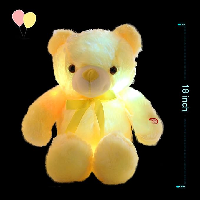 LED Teddy Bears Stuffed Animals, Cute Yellow Glow Bear Plush Toys Creative Colorful Luminous Light Up Doll Gifts for Bedroom Valentine,18 inch