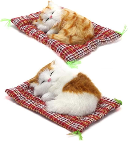 2Pcs Sleeping Cat on Pad Doll Toy, Cute Mini Kitten