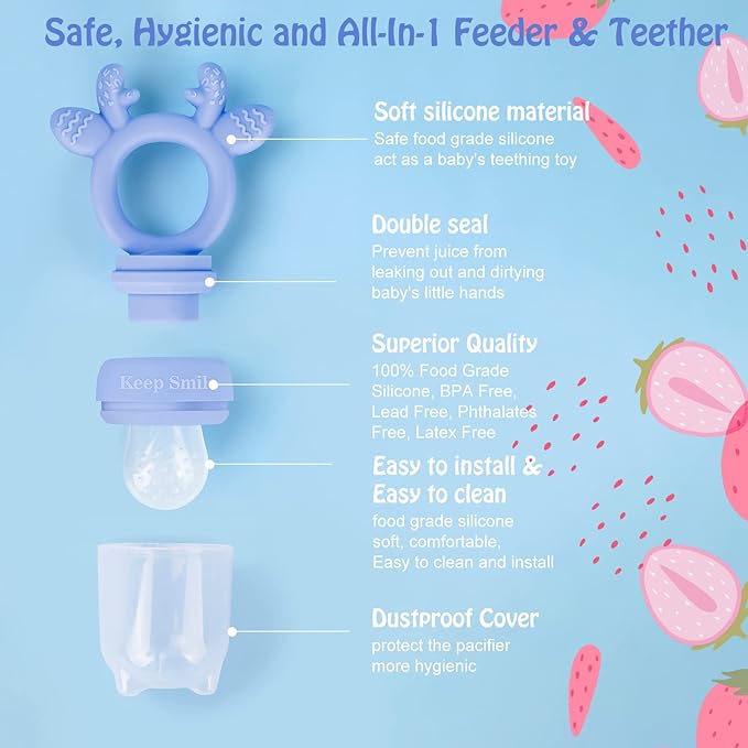 Baby Solids/Frozen Fruit Feeder Pacifier, Infant Teether Toy 4M+ 2-Pack (Deer