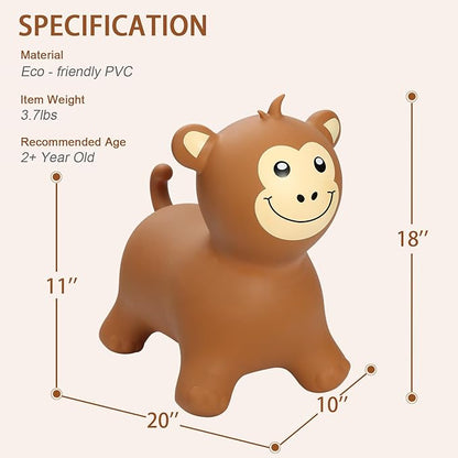 INPANY Bouncy Monkey Hopper Toys, Toddlers Inflatable Animal Hopping Horse 2 3 4 Yr