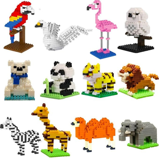 12 Packs Mini Forest Animals Building Blocks Toys Party Favors for Kids,STEM Educational Brick Kits,Goodie Bags, Classroom Prizes, Birthday Valentines Easter Gifts for Kids Boys Girls 1347PCS