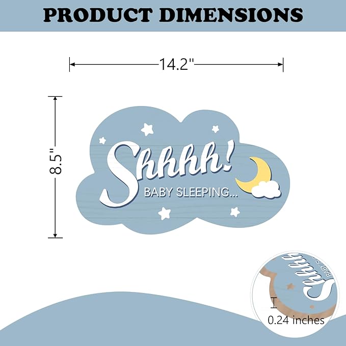 Shhhh Baby Sleeping Front Door Sign, Blue Cloud Wood Door Hanger Outdoor Outside Porch Nursery Decor