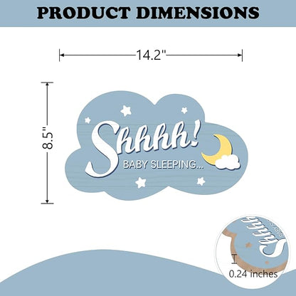 Shhhh Baby Sleeping Front Door Sign, Blue Cloud Wood Door Hanger Outdoor Outside Porch Nursery Decor