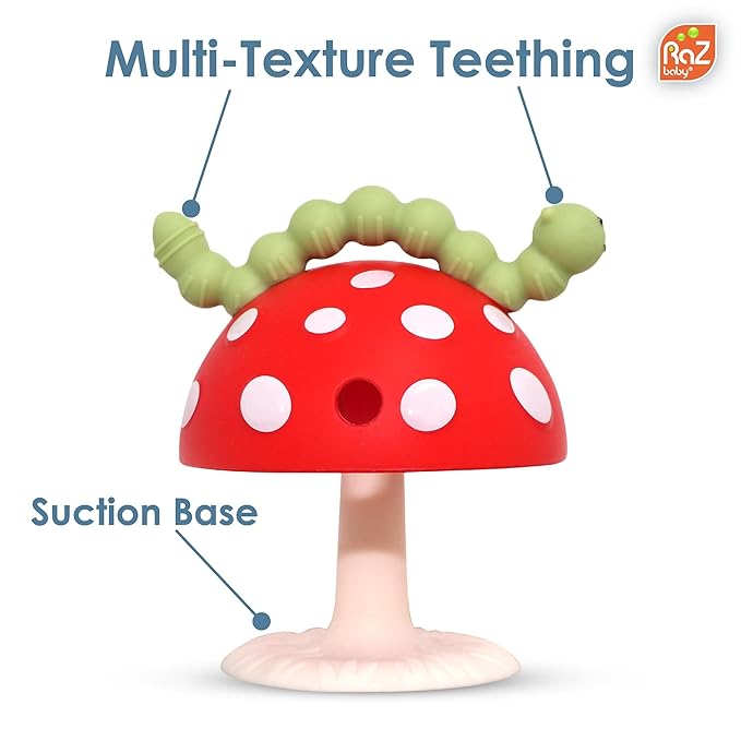 RaZbaby Chompy Grip Teether for Infant & Baby 3M+ Silicone Teether Toy with Suction Base and Multi-Texture Design for Teething Relief - Soothes Sore Gums & Easy-to-Hold Teether, BPA Free