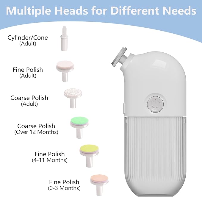 Electric Baby Nail Trimmer, Portable with 7 Grinding Heads, Rechargeable Whisper Quiet Nail Trim Polish Grooming Kit, Safe Nail File for Baby Newborn Infant Toddler Kids or Adults (White)