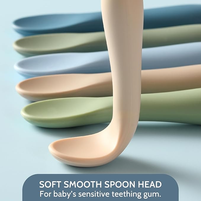 6 Pack Baby Spoons, First Stage Spoons, Shorter Length for Self Feeding, 6+ Months, Baby Training Spoons Infant Spoons, Food Grade Silicone, Dishwasher Safe & Boil-proof