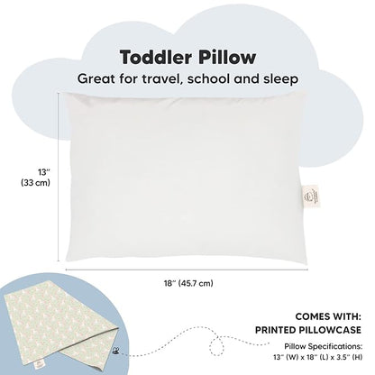 Toddler Pillow with Pillowcase - 13x18 My Little Dreamy Pillow, Organic Cotton Toddler Pillows for Sleeping, Kids Pillow, Travel Pillows, Mini Pillow, Nursery Pillow, Toddler Bed Pillow (Grace)