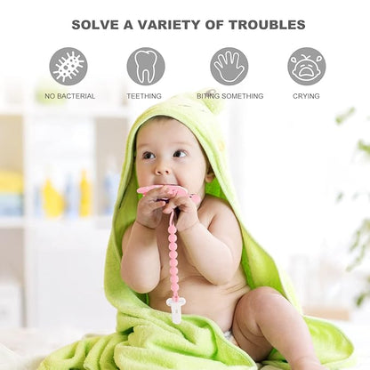 Baby Teething Toys for Babies 3-6 6-12 Months, Dinosaur Teether Pain Relief Toy with One Piece Design Pacifier Clip Holder Set