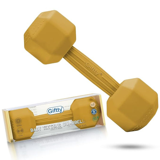 Giftty Baby Dumbbell Toy - Silicone Infant Rattle Teething Toy Teether Toddler Sensory Toy Durable Safe Exercises Workout Weight (1pcs -