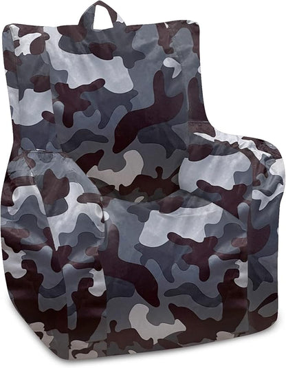 Posh Creations Structured Comfy Bean Bag Chair for Gaming, Reading and Watching TV, Pasadena Chair, Nylon - Camo Dark and Black Gray