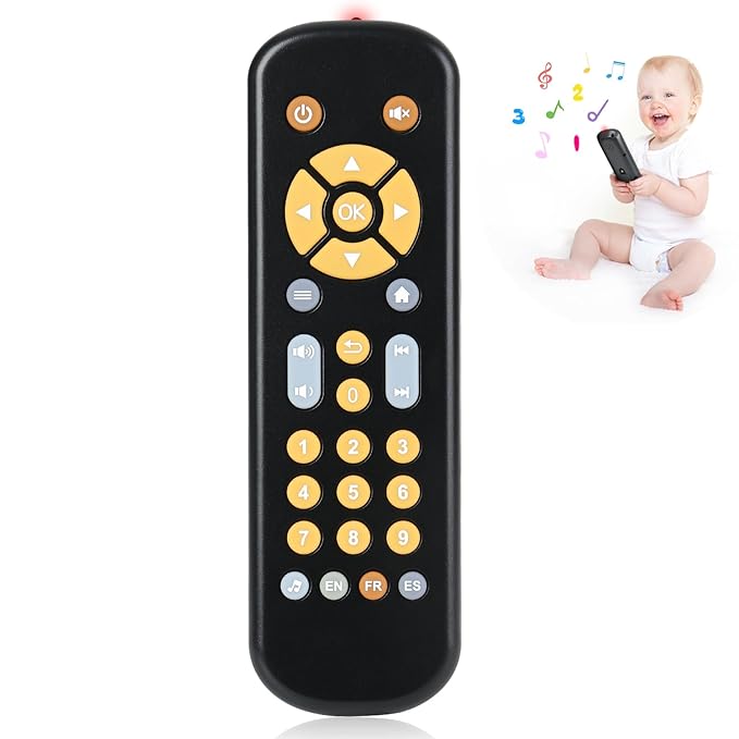 Baby TV Remote Control Toy with Sound and Light, Music Toys for Baby 6-24 Months 3 Language 6 12 18 Month