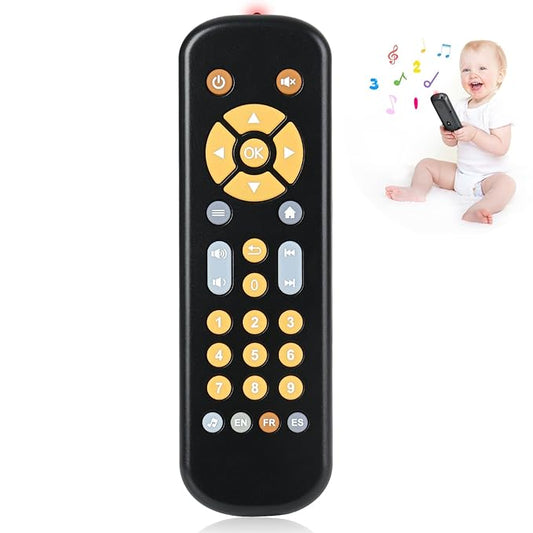 Baby TV Remote Control Toy with Sound and Light, Music Toys for Baby 6-24 Months 3 Language 6 12 18 Month
