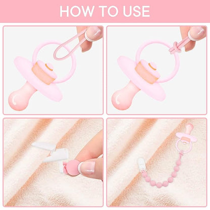 Silicone Pacifier Clip Holder, 4 Pack One Piece Soft Flexible Pacifier Holder Clip Binky Clips for Boys and Girls