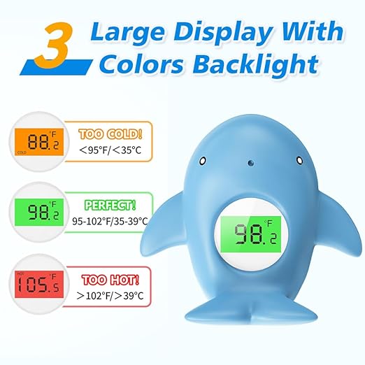 Baby Bath Thermometer, Instant Read Water Thermometer Safety with 3 Color Backlit and Temperature Warning