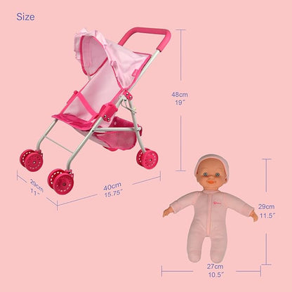 ANNIVIA Baby Doll Stroller Baby Doll Pram Baby Doll Carriage (DA004L Pink)…