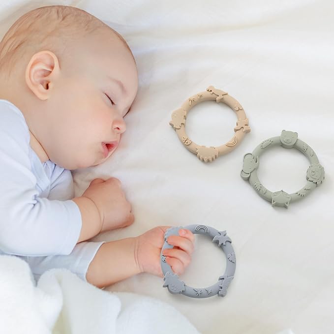 Silicone Teethers for Babies 0-6 6-12 Months Teething Toys 3 Pack-Dinosaur-Baby